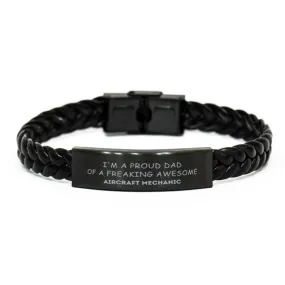 Aircraft Mechanic Gifts. Proud Dad of a freaking Awesome Aircraft Mechanic. Braided Leather Bracelet for Aircraft Mechanic. Great Gift for Him. Fathers Day Gift. Unique Dad Jewelry