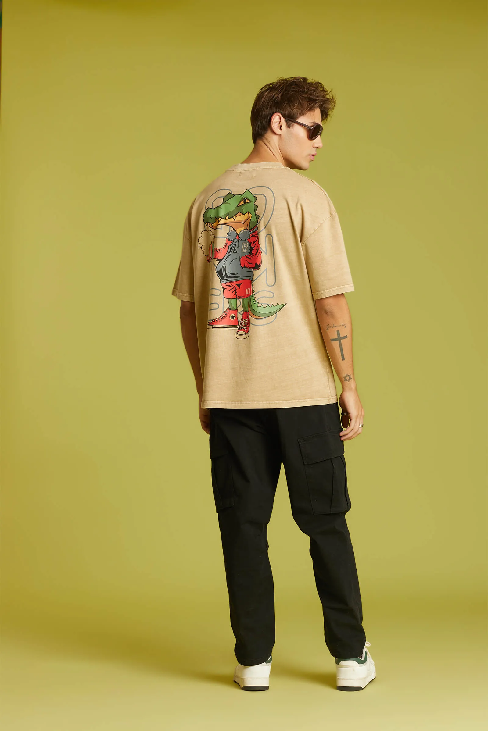 Alligator Faded Effect Oversized T-shirt