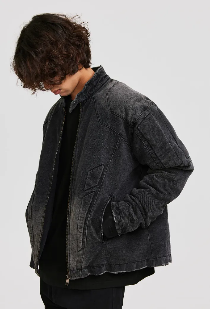 ANTIDOTE Washed Motorcycle Frayed Denim Jacket