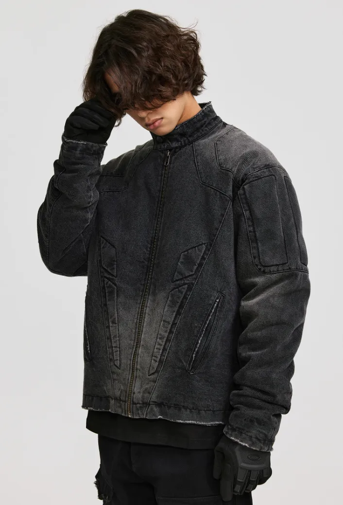 ANTIDOTE Washed Motorcycle Frayed Denim Jacket