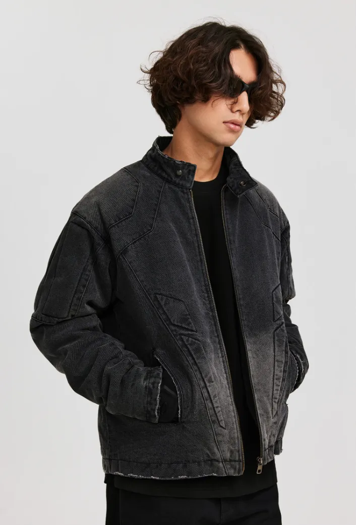 ANTIDOTE Washed Motorcycle Frayed Denim Jacket