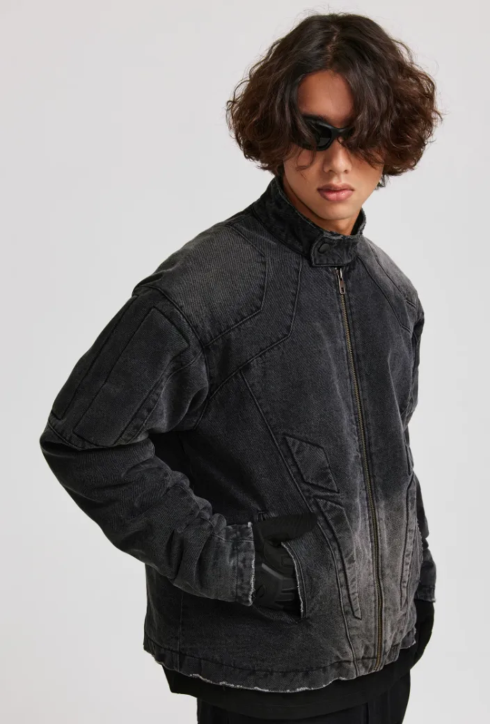 ANTIDOTE Washed Motorcycle Frayed Denim Jacket