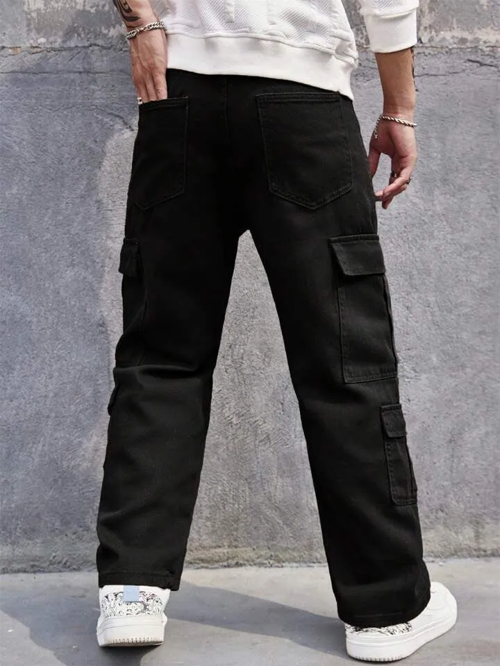 Carbon Black Men Baggy Fit Cargo