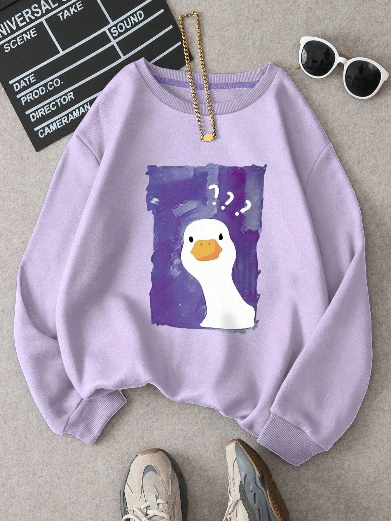 Cartoon Duck Print Women's Sweatshirts Graphic Oversized Hoodies For Women Clothing Long Sleeve Casual Blouse Fashion2024 New In