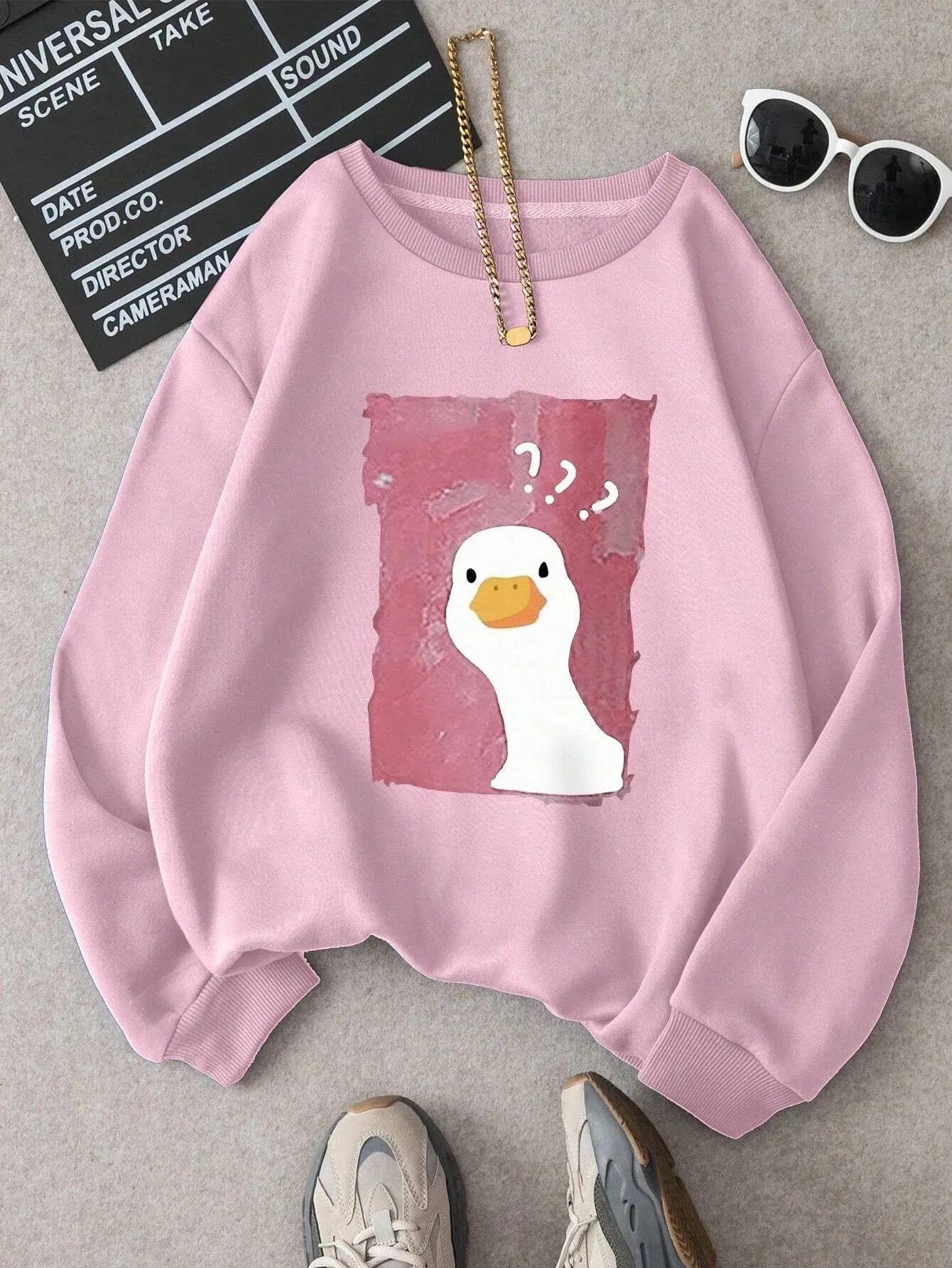 Cartoon Duck Print Women's Sweatshirts Graphic Oversized Hoodies For Women Clothing Long Sleeve Casual Blouse Fashion2024 New In