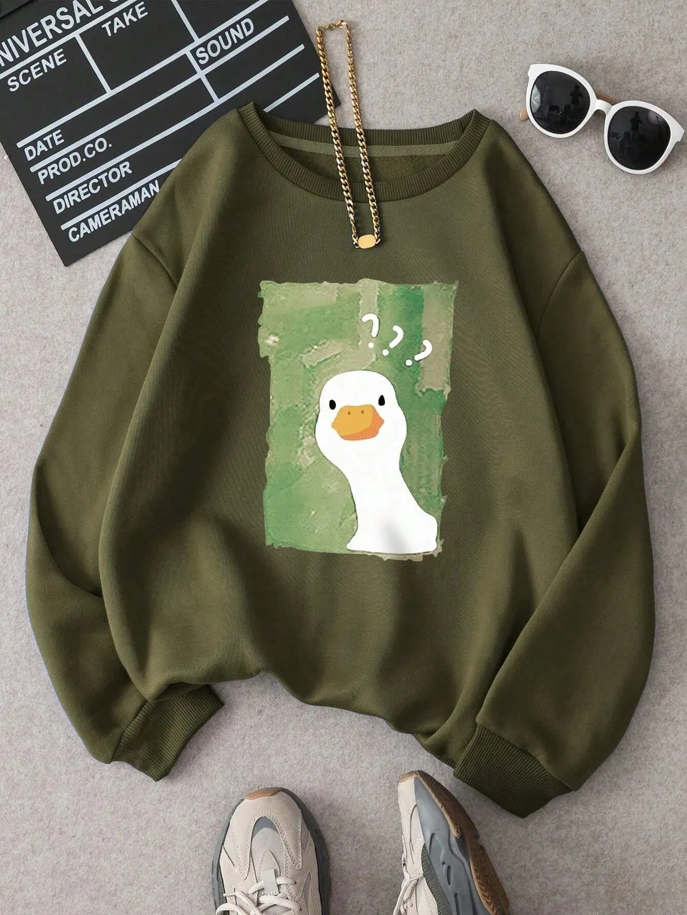 Cartoon Duck Print Women's Sweatshirts Graphic Oversized Hoodies For Women Clothing Long Sleeve Casual Blouse Fashion2024 New In