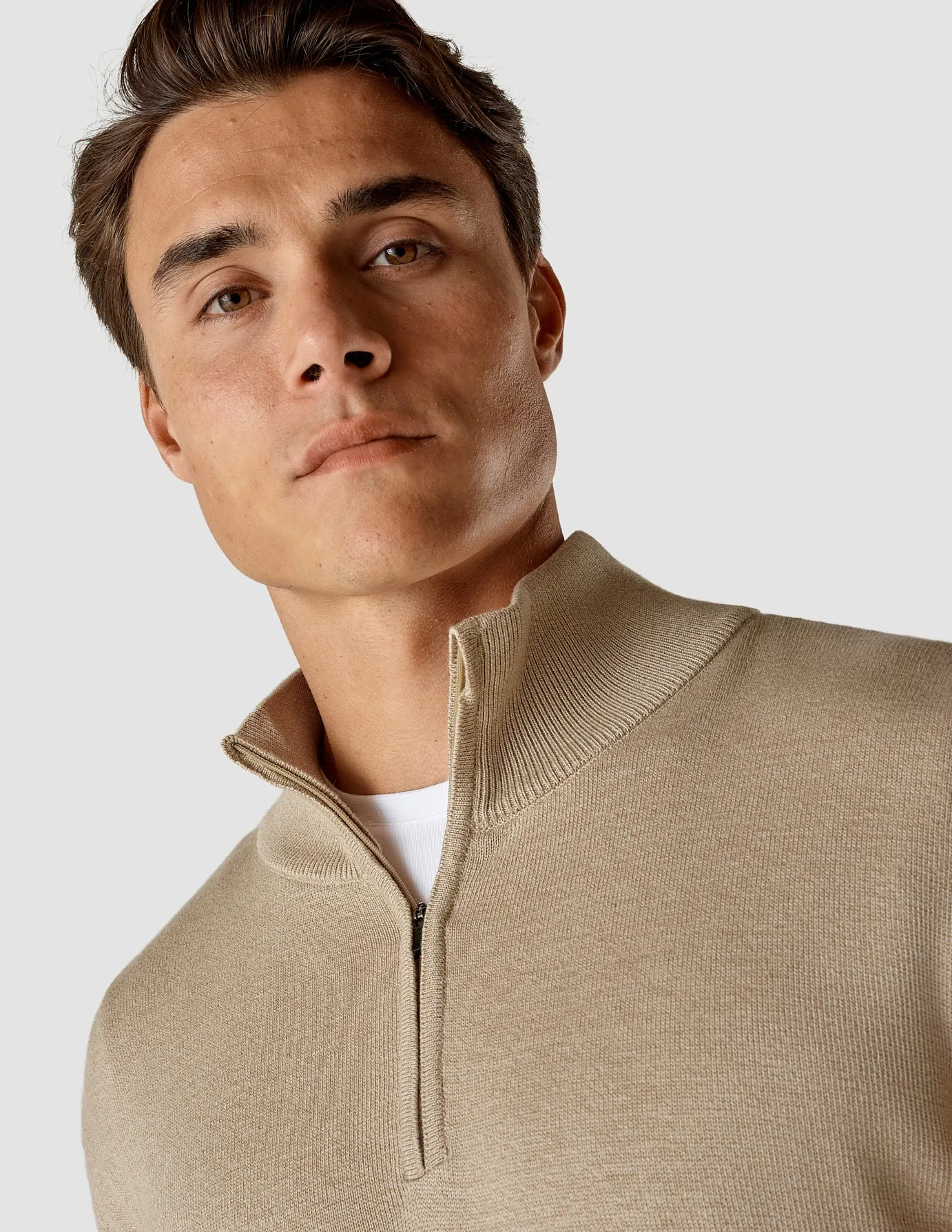 Fine Knit Half Zip Khaki Molinaire