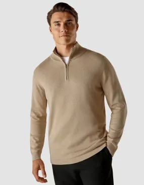 Fine Knit Half Zip Khaki Molinaire