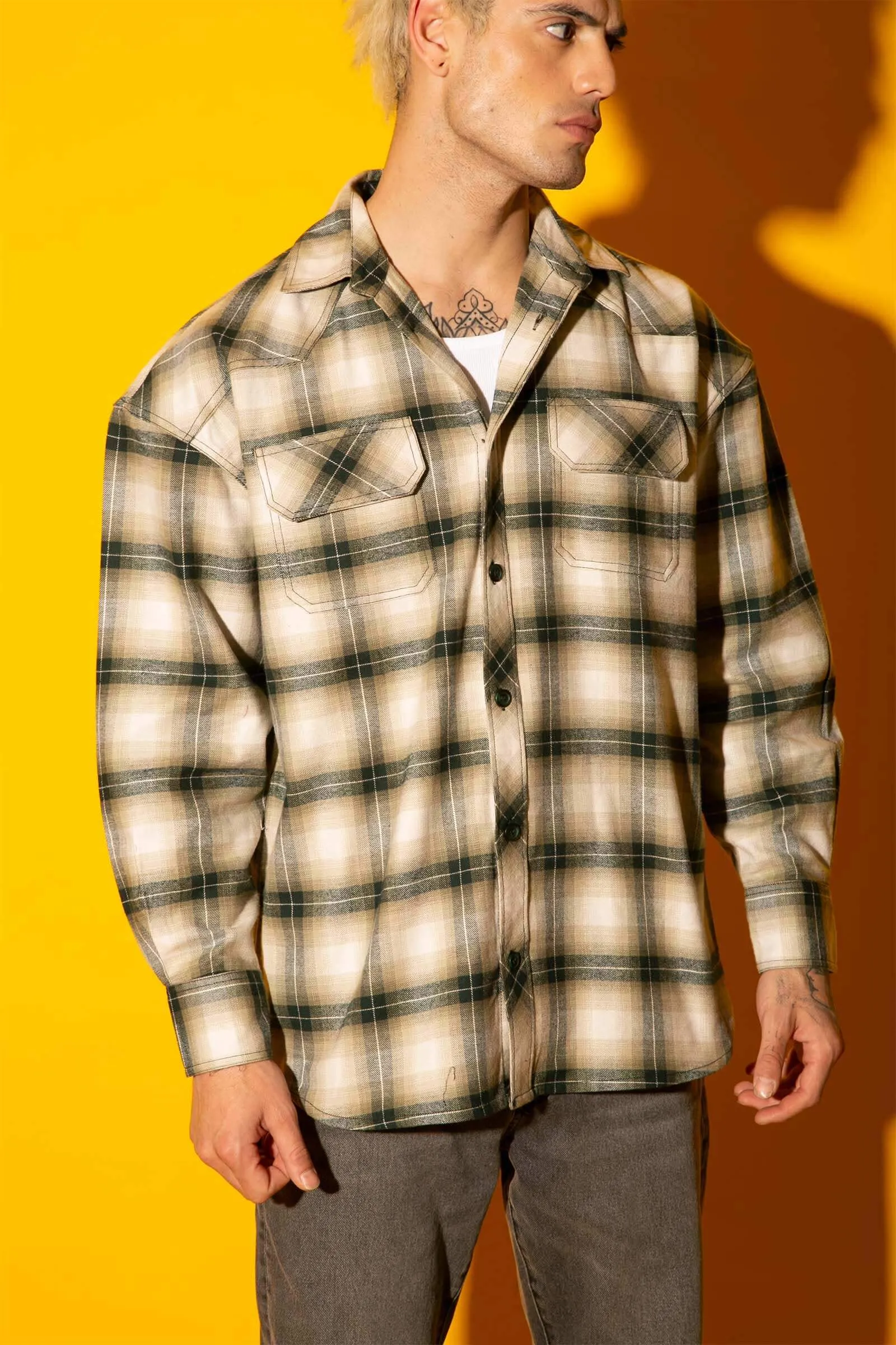 Green Plaid Flannel Oversized Shirt