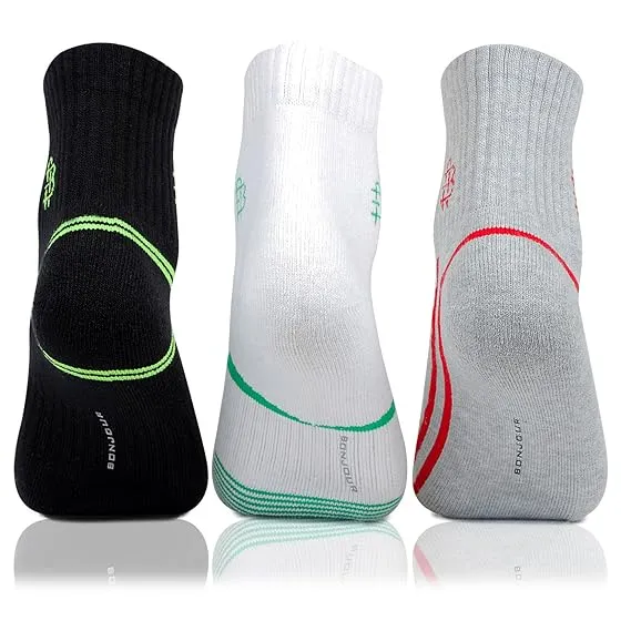 Men Multicolored Designer Ankle Sports Socks- Pack of 3