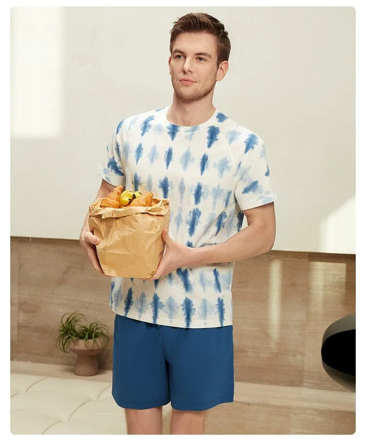 Men's Pure Cotton Short Sleeved Casual Sleepwear Set