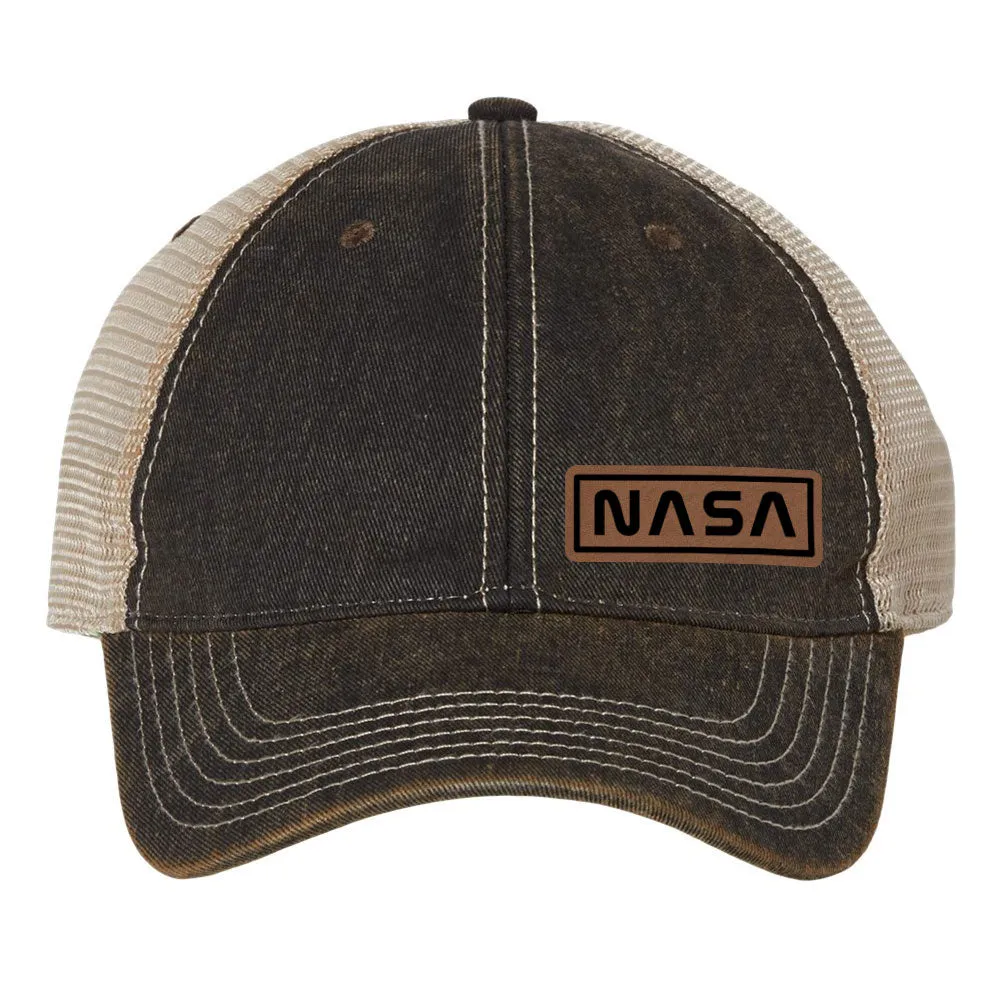 NASA Letter Leatherette Patch 6 Panel Unstructured Low Profile Mesh Back Old Favorite Trucker Caps - For Men and Women