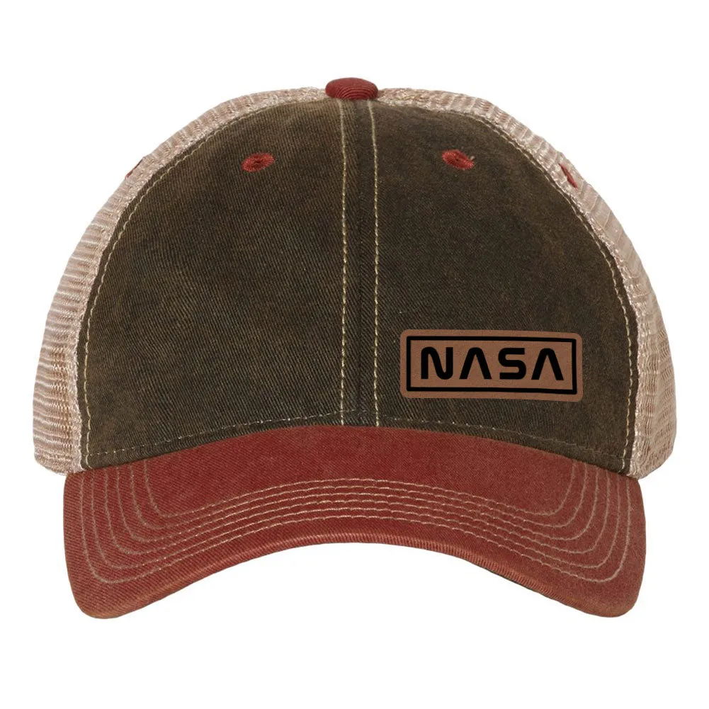 NASA Letter Leatherette Patch 6 Panel Unstructured Low Profile Mesh Back Old Favorite Trucker Caps - For Men and Women