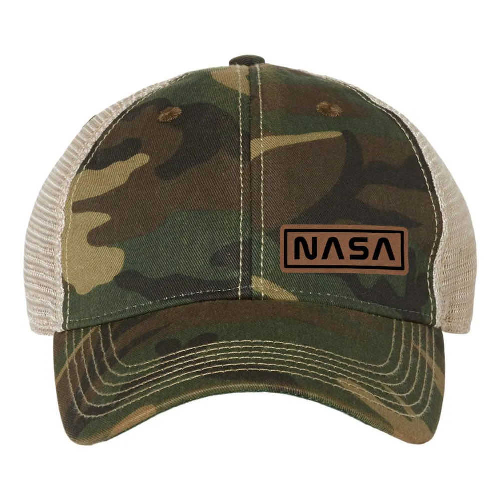 NASA Letter Leatherette Patch 6 Panel Unstructured Low Profile Mesh Back Old Favorite Trucker Caps - For Men and Women